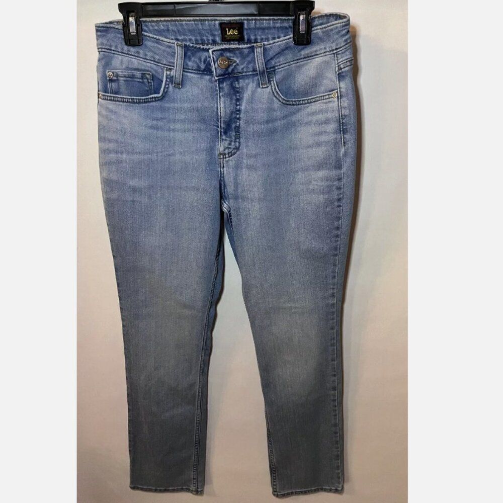 Women's Lee Straight High Rise Stretch Light Wash Blue Jeans Size 10 L